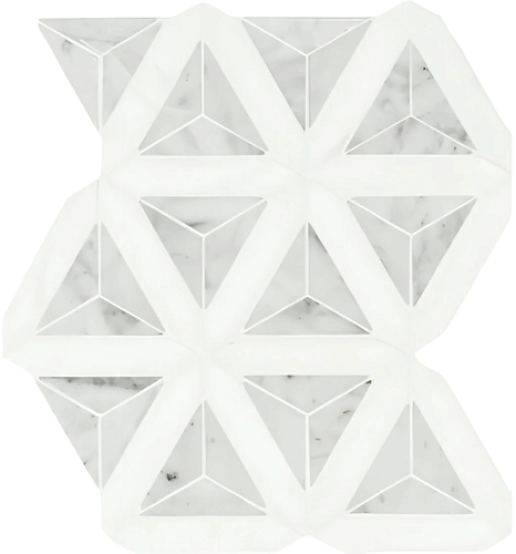 Carrara Bianco White Faceted Polished Marble Mosaic Floor and Wall Tile