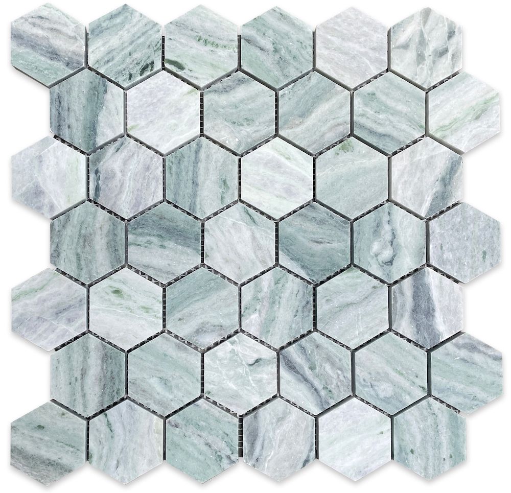 Green Marble Verde 2 x 2 Hexagon Mosaic Tile
