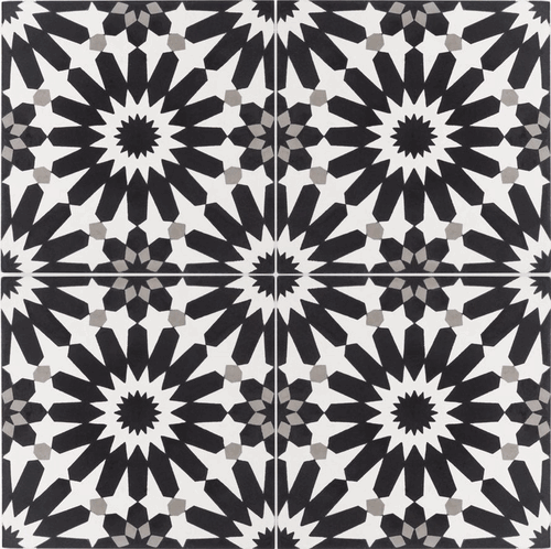 Handmade Cement Tiles Tangier Black on White