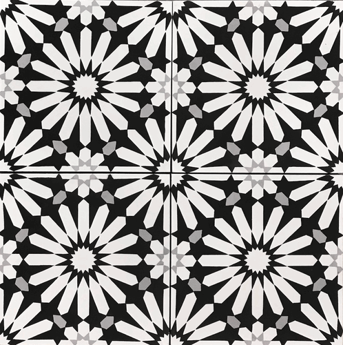 Handmade Cement Tiles Tangier White on Black
