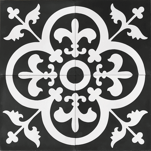 Handmade Cement Tiles Raylen White on Black