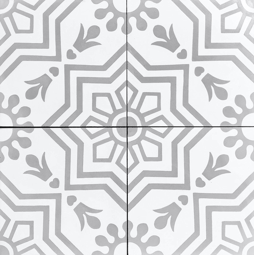 Handmade Cement Tiles Aztec Gray on White