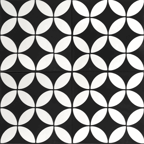 Handmade Encaustic Cement Tile Circulos White on Black