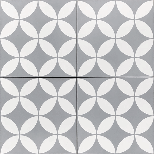 Handmade Encaustic Cement Tiles Circulos White on Gray
