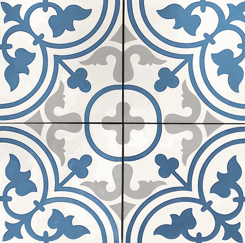 Handmade Encaustic Tulips Blue Fleur Cement Tiles
