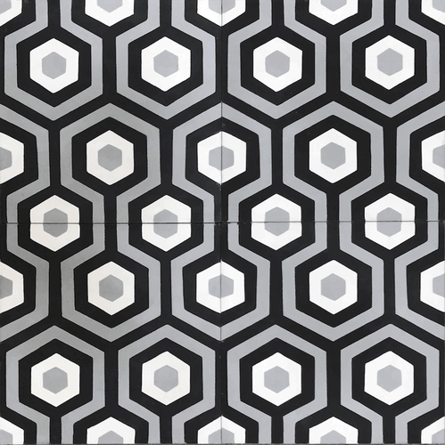 Handmade Hexagon Cement Tile Black and Gray