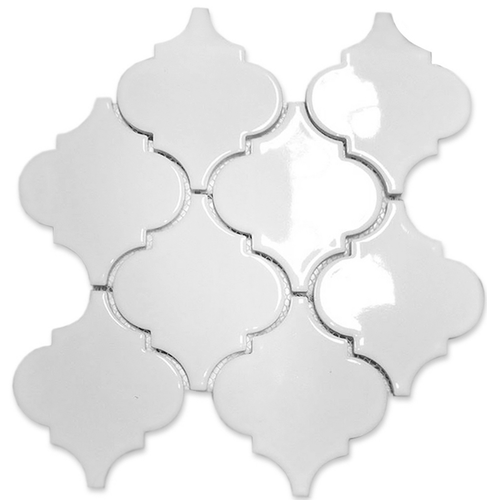 Large Gloss Finish Arabesque Whisper White Mesh Mosaic Tile