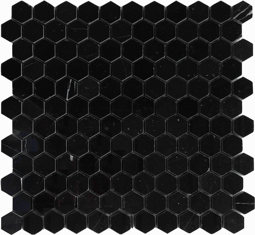 Nero Marquina Black Marble 1" Hexagon Honed Mosaic