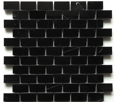 Nero Marquina (Black Marble) 1x2" Brick Polished Mosaic
