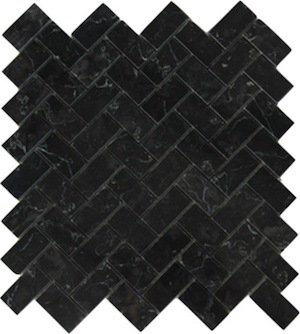 Nero Marquina (Black Marble) 1x2" Herringbone Honed Mosaic Tile