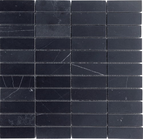 Nero Marquina (Black Marble) 1x3" Stacked Brick Honed Mosaic