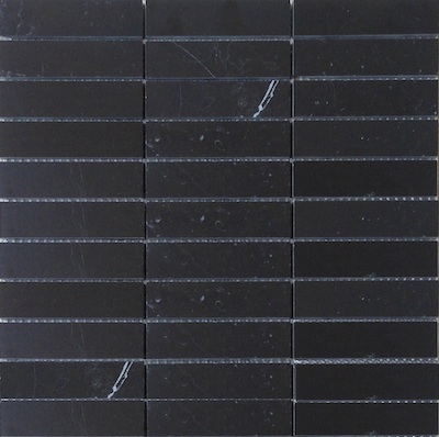 Nero Marquina Black Marble 1x4" Stacked Brick Polished Mosaic