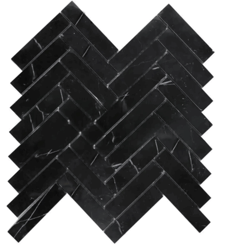 Nero Marquina (Black Marble) 1x4" Herringbone Honed Mosaic Tile