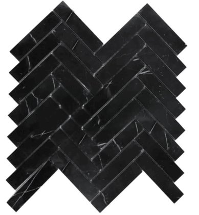 Nero Marquina (Black Marble) 1x4" Herringbone Polished Mosaic Tile