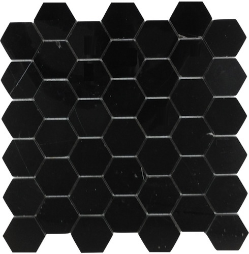 Nero Marquina Polished Black Marble 2" Hexagon Mosaic