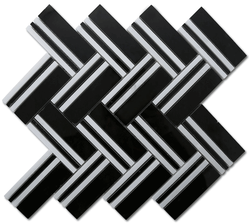 Nero Marquina (Black Marble) 2x4" Herringbone Polished Chevron Mosaic