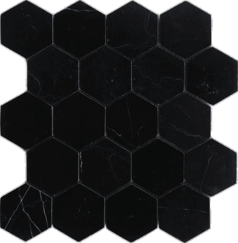 Nero Marquina (Black Marble) 3" Hexagon Polished Mosaic