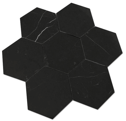 Nero Marquina Black Marble 5x5" Hexagon Honed Mosaic