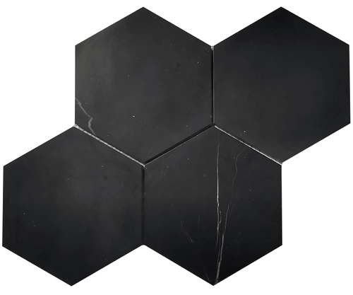 Nero Marquina Black Marble 7x7" Hexagon Honed Mosaic