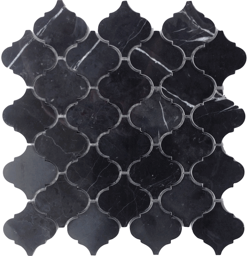 Nero Marquina Black Marble Baroque Arabesque Honed Mosaic
