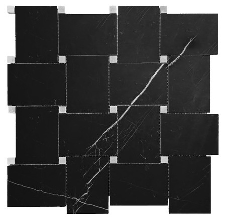Nero Marquina Black Marble Honed 2x3" Wide Basketweave Mosaic