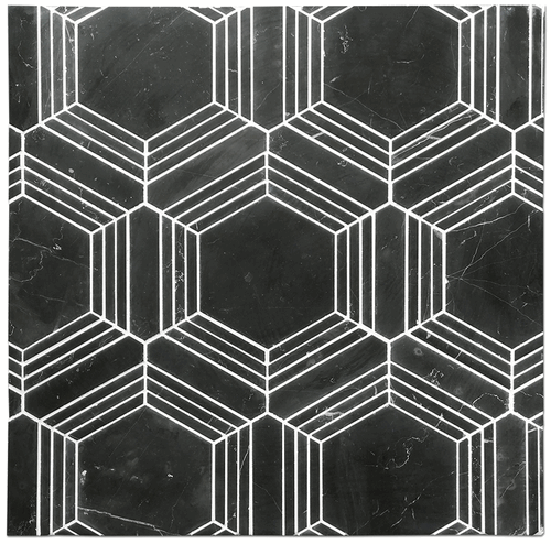 Nero Marquina Honed Hexagon Framed Nero Strip Marble Mosaic Tile