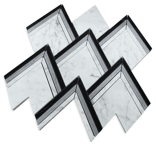 Chevron Bianco Carrara Water Jet Bardiglio Gray and Nero Marquina