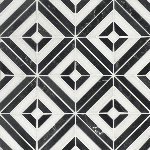 Rhombix Nero Marquina Polished Marble Mosaic Floor Wall Tile