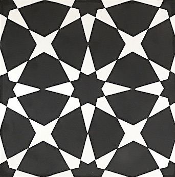 (SAMPLE 1 PIECE) Encaustic Cement Tiles Medina White on Black