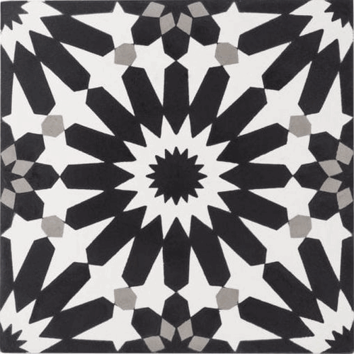 (SAMPLE 1 PIECE) Handmade Cement Tiles Tangier Black on White