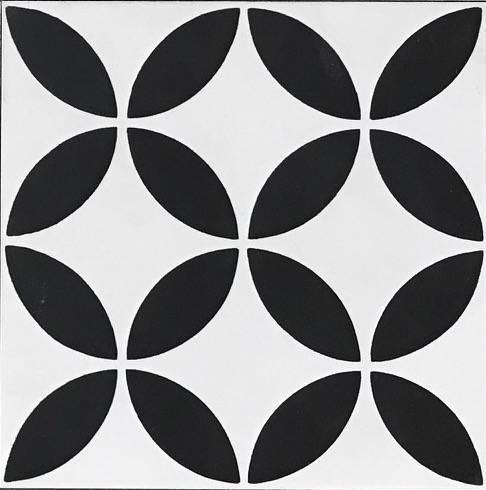 (SAMPLE 1 PIECE) Handmade Encaustic Cement Tiles Circles Black on White