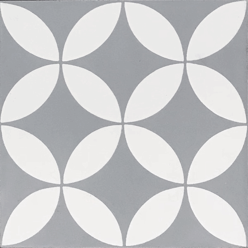 (SAMPLE 1 PIECE) Handmade Encaustic Cement Tiles Circles White on Gray Design