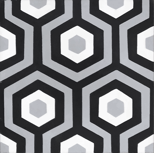 (SAMPLE 1 PIECE) Handmade Hexagon Cement Tile Black and Gray