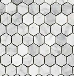(SAMPLE) Carrara Bianco Hexagon Polished 1" Mosaic Tile 6x6" Piece