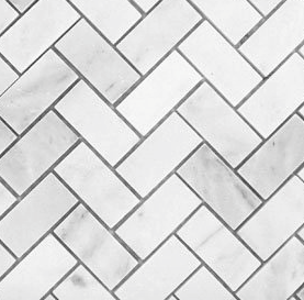 (Sample) Carrara Venato Herringbone Honed Marble Mosaic Tile 1x2"