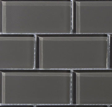 (SAMPLE PIECE 6x6") Charcoal Gray Glass 2x4 Mosaic Subway Tile