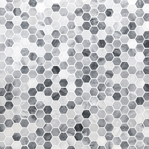 Shades of Gray Honed Marble 1" Hexagon Mosaic Floor Wall Tile