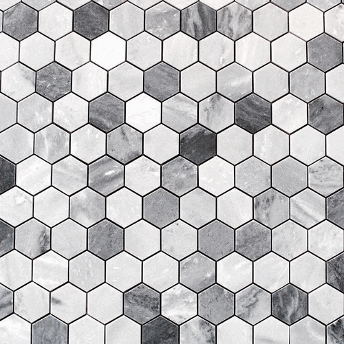 Shades of Gray Honed Marble 2" Hexagon Mosaic Floor Wall Tile