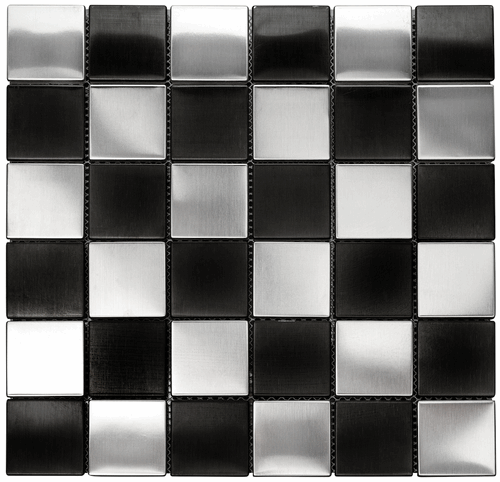 Silver Steel and Black 2x2" Metal Square Mosaic Tile