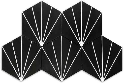 Menara Hexagon in Black and White Handmade Cement Tile