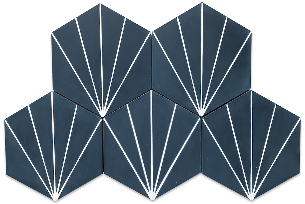 14.45 Free Shipping Cement Tile Navy Hexagon Thin White Lines