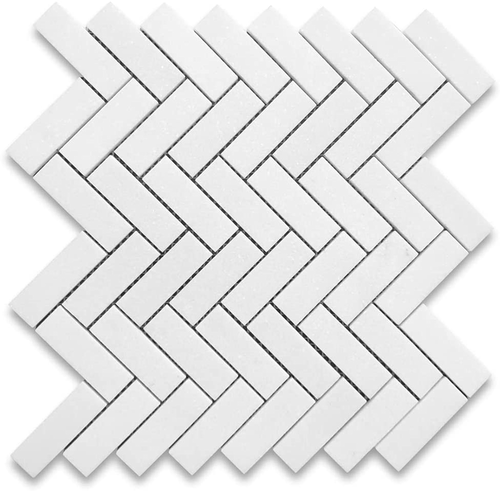 Thassos Greek White 1x3" Herringbone Honed Matte Marble Mosaic