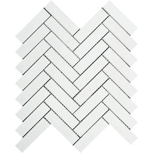 Thassos Greek White 1x4" Herringbone Honed Matte Marble Mosaic