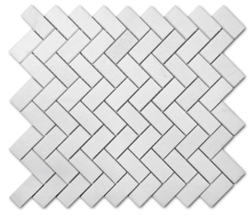 Thassos White Greek 1x2" Herringbone Honed Marble Mosaic Tile