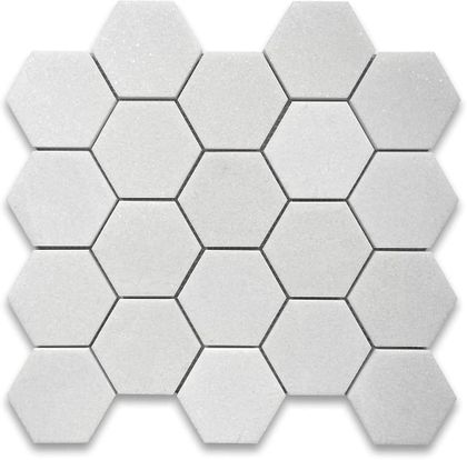 Thassos White Greek 3" Hexagon Honed Marble Mosaic Tile