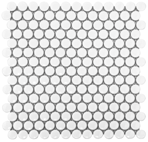 White Gloss Penny Round Glazed Porcelain Mosaic Tile 3/4" Size