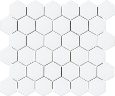 Hexagon 2" White Porcelain Gloss Mesh Mounted Mosaic