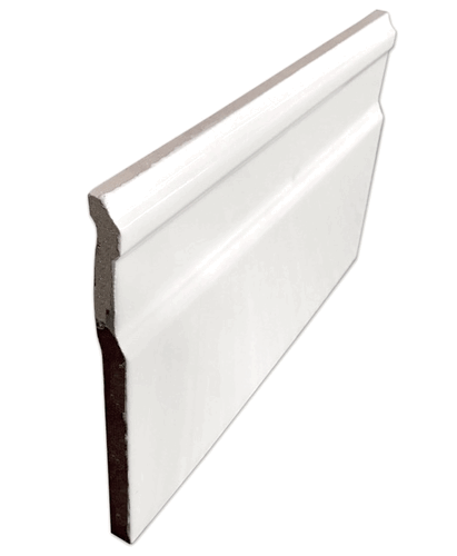 White Matte Ceramic Baseboard 8 x 6 Inch. Skirting Piece
