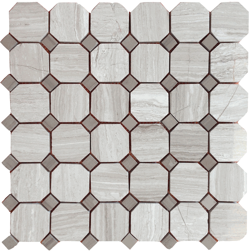 Athens Silver Cream 2" Octagon Honed Marble with Athens Gray Dot 