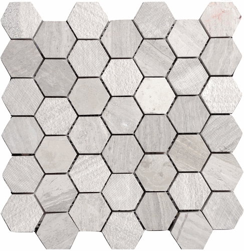 Athens Silver Cream Marble 2" Hexagon Multi Finish Mosaic